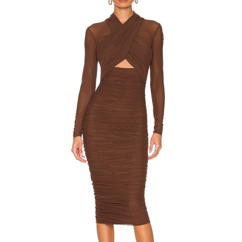 Aaliyah Dress in Chocolate (Midi Mesh Bodycon)